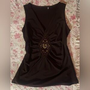 Brown Tank Top with Embellished Detail